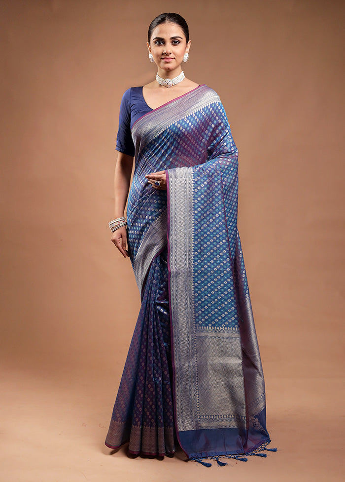 Blue Kora Silk Saree With Blouse Piece Outlet Cheap Pices