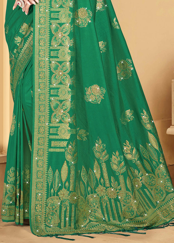 Green Spun Silk Saree With Blouse Piece Free Shipping Footlocker Finishline