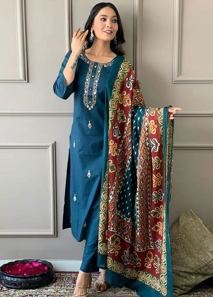 3 Pc Aqua Readymade Rayon Suit Set View For Sale