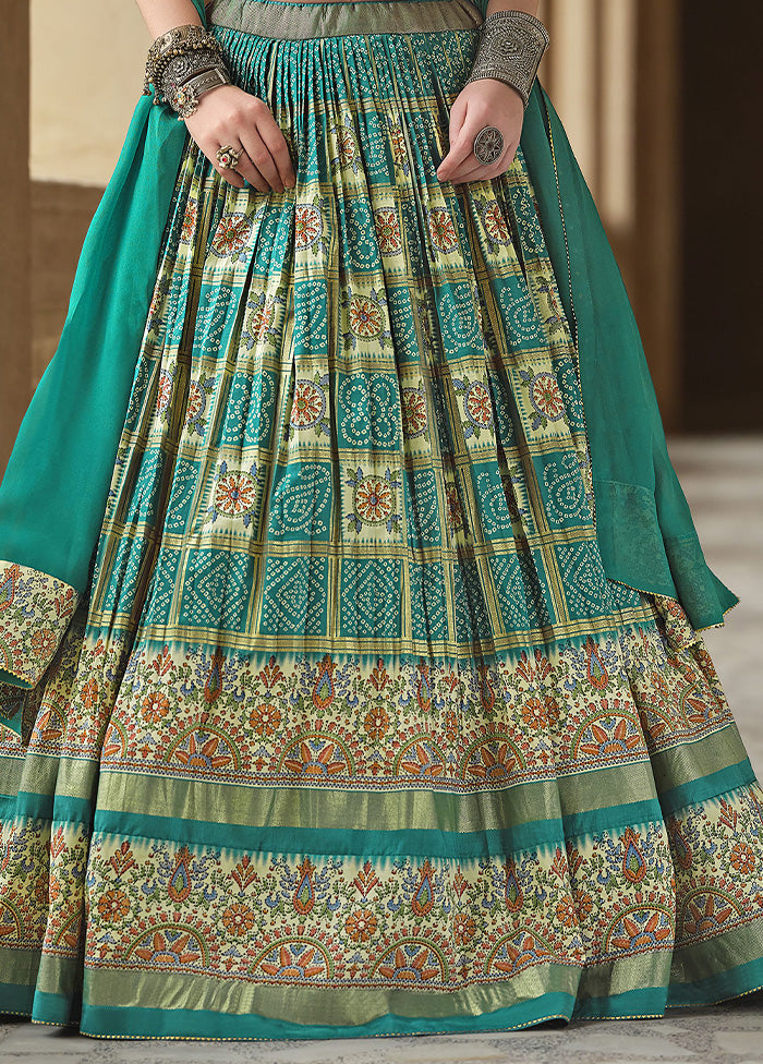 3 Pc Sea Green Silk Semi Stitched Lehenga Set Sale Good Selling