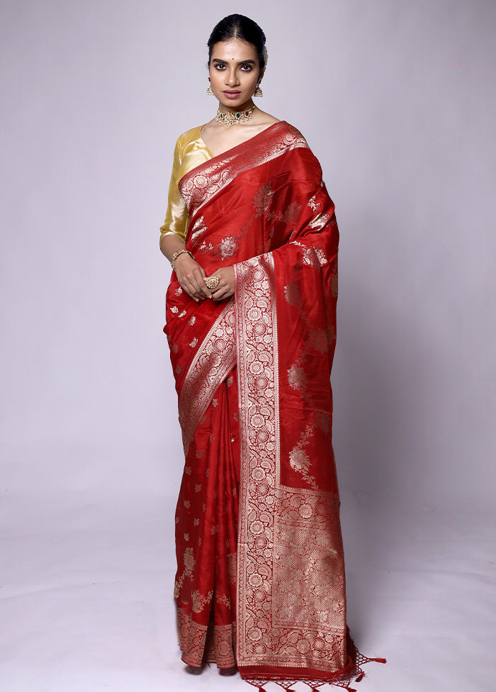 Red Dupion Silk Saree With Blouse Piece Buy Cheap Countdown Package