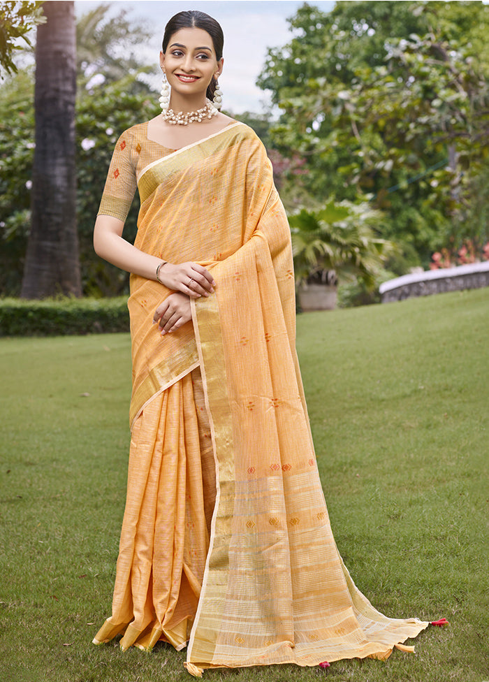 Peach Cotton Saree With Blouse Piece Supply Online