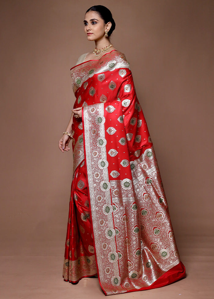 Red Banarasi Silk Saree With Blouse Piece Clearance Get Authentic