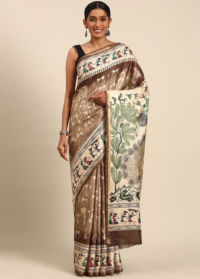 Brown Cotton Saree With Blouse Piece Order Online