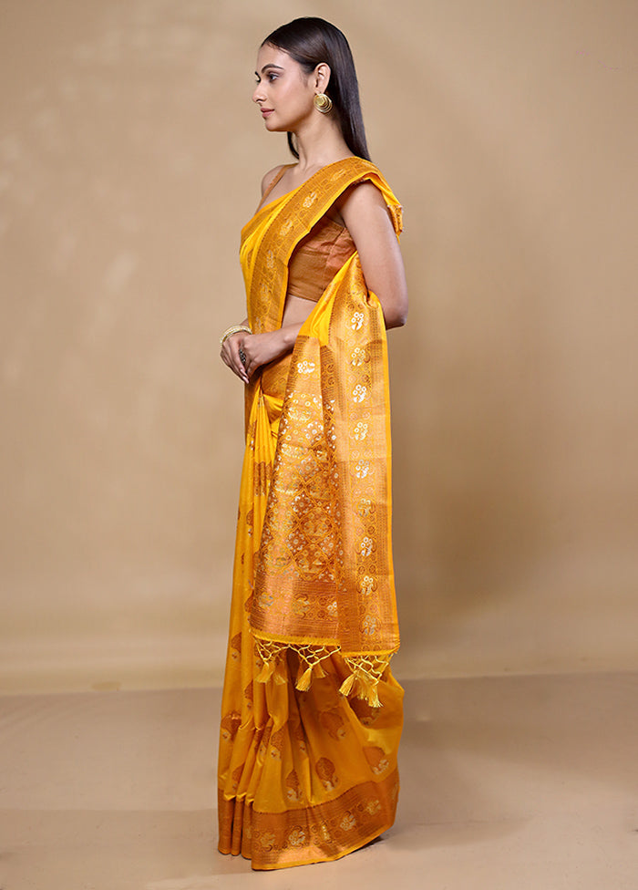 Yellow Dupion Silk Saree With Blouse Piece Free Shipping Online