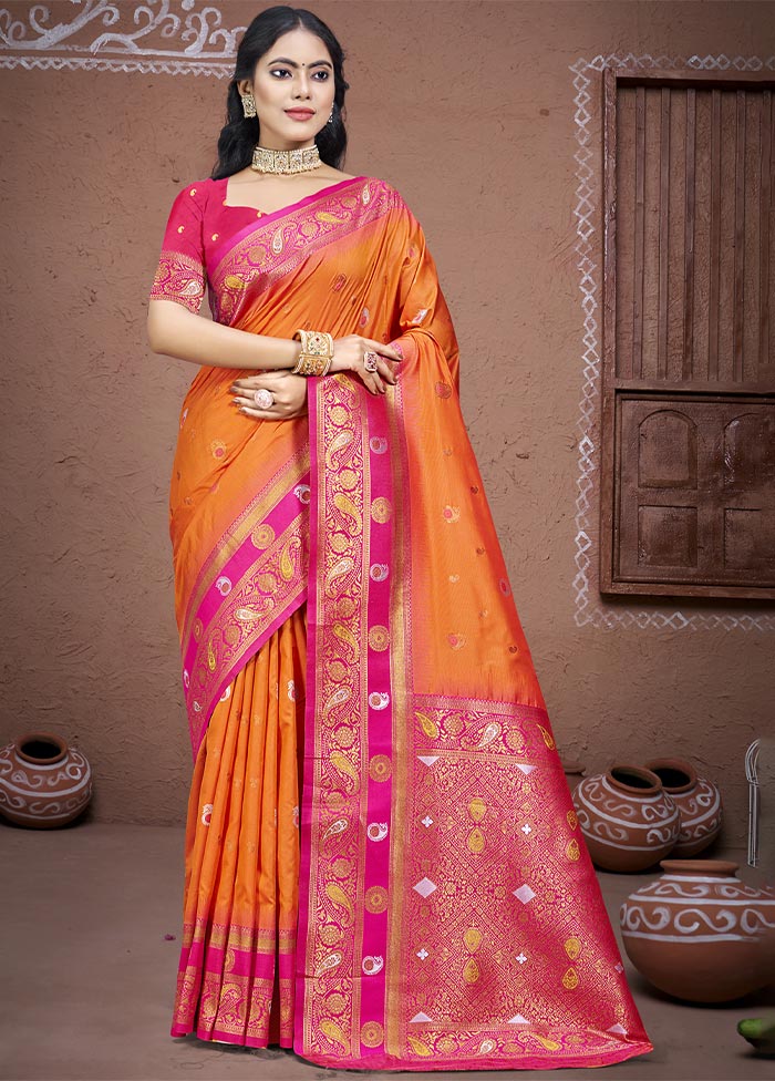 Orange Dupion Silk Saree With Blouse Piece Ost Release Dates