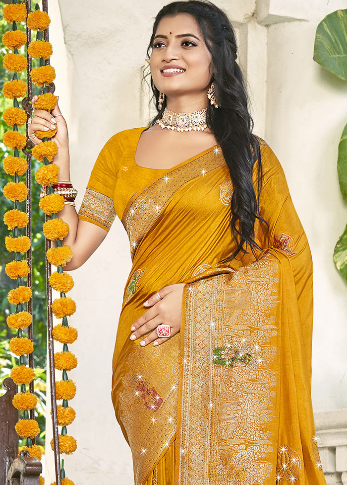 Yellow Spun Silk Saree With Blouse Piece Free Shipping Outlet Locations