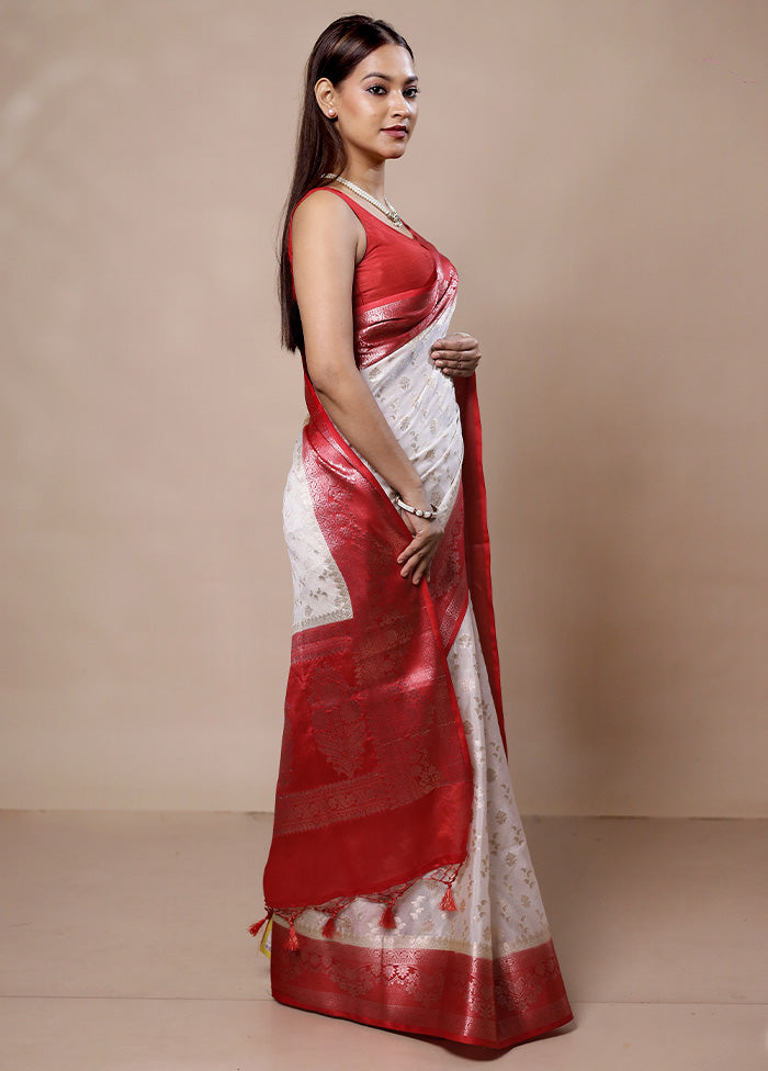 White Kora Silk Saree With Blouse Piece Buy Cheap Outlet Locations