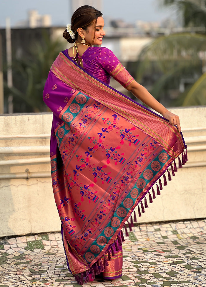 Purple Spun Silk Saree With Blouse Piece Cheap Sale Get Authentic