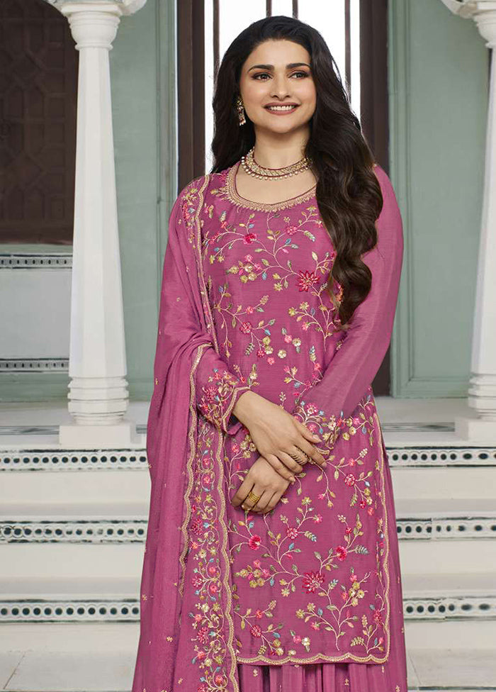 3 Pc Pink Semi Stitched Viscose Suit Set Low Cost Cheap Online