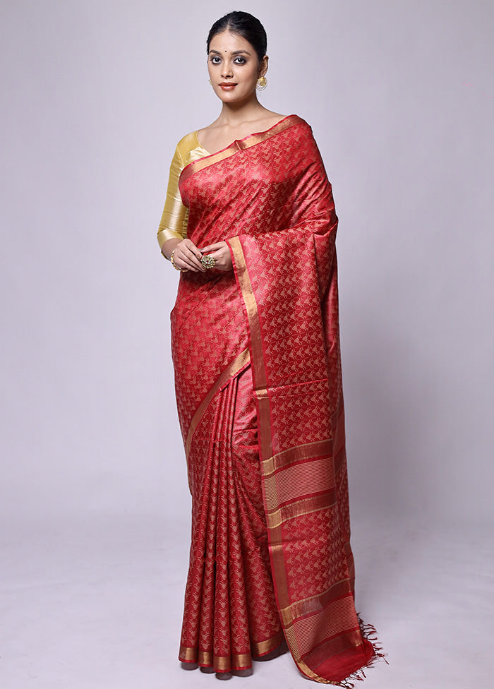 Pink Tussar Silk Saree With Blouse Piece Sale Pre Order