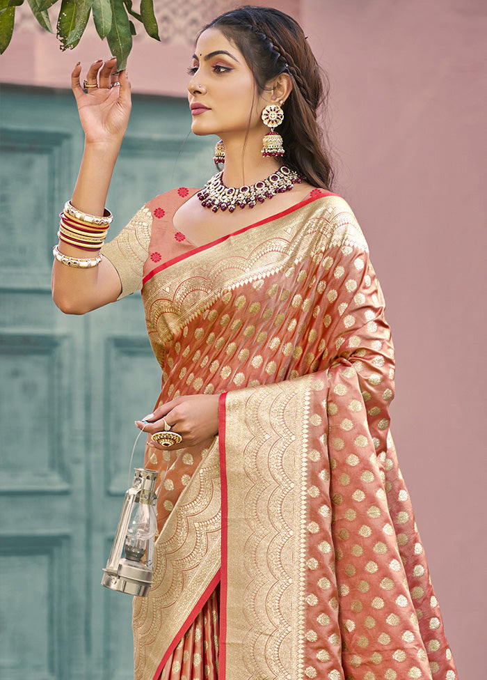 Peach Spun Silk Saree With Blouse Piece Buy Cheap Classic