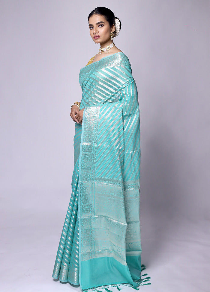 Blue Kora Silk Saree With Blouse Piece Cheap Pice Wholesale