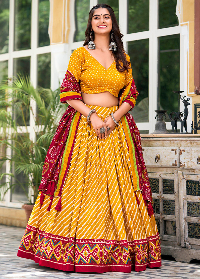 3 Pc Yellow Silk Semi Stitched Lehenga Set Buy Cheap Fashion Style