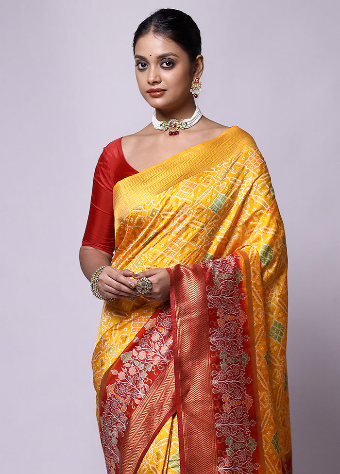 Yellow Dupion Silk Saree With Blouse Piece Free Shipping Exclusive