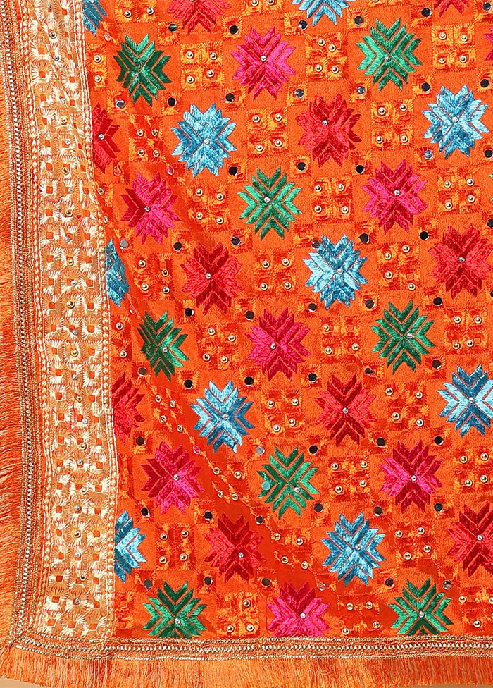 Orange Chinon Phulkari Work Dupatta Sale Genuine