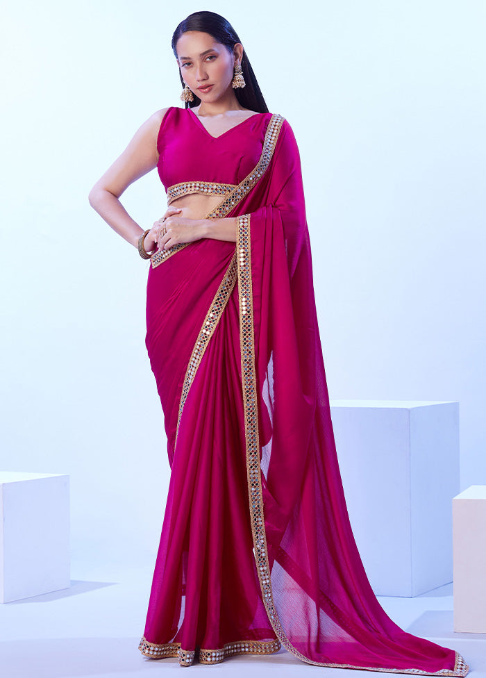 Pink Satin Silk Saree With Blouse Piece Sale Low Pice