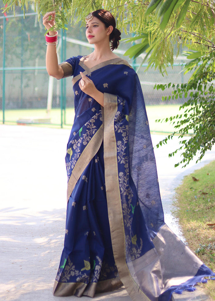 Blue Linen Silk Saree With Blouse Piece Get To Buy For Sale