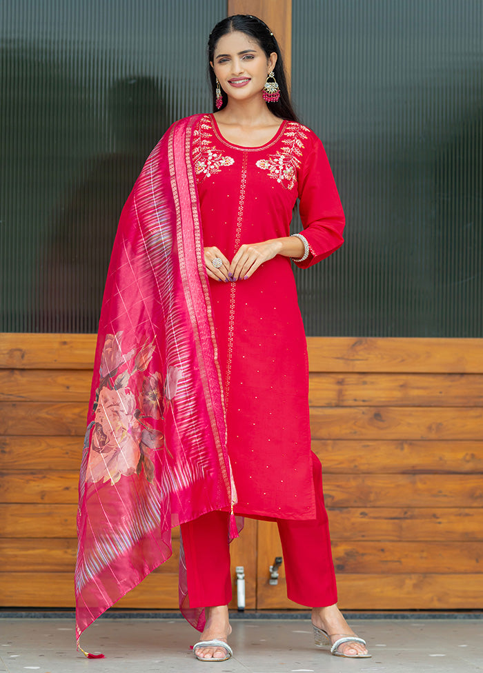 3 Pc Pink Readymade Silk Suit Set Best Pices Online