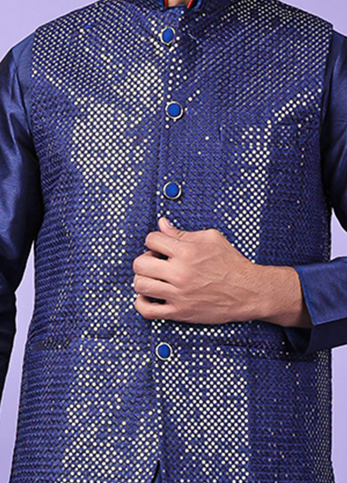 3 Pc Navy Blue Silk Nehru Set Buy Cheap Looking For