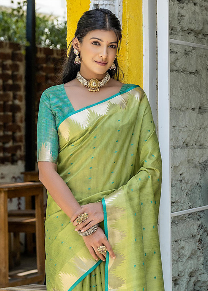 Green Tussar Silk Saree With Blouse Piece Cheap Extremely