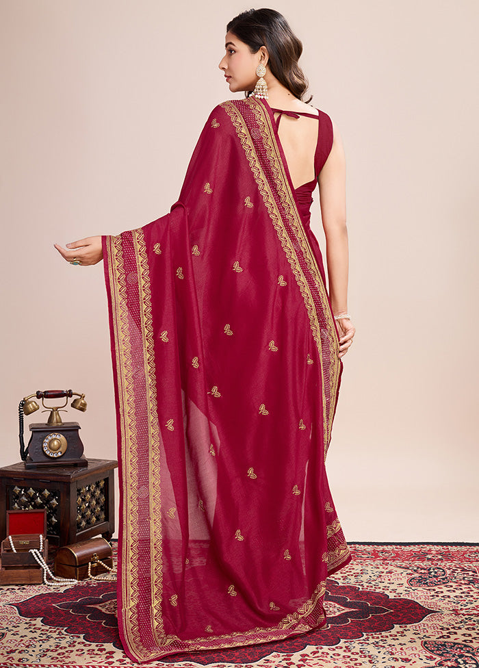 Red Spun Silk Saree With Blouse Piece Cheap Sale Best Wholesale