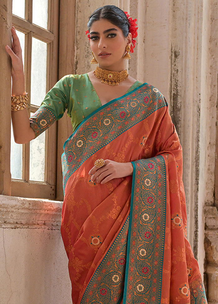 Peach Banarasi Silk Saree With Blouse Piece From China Free Shipping Low Pice