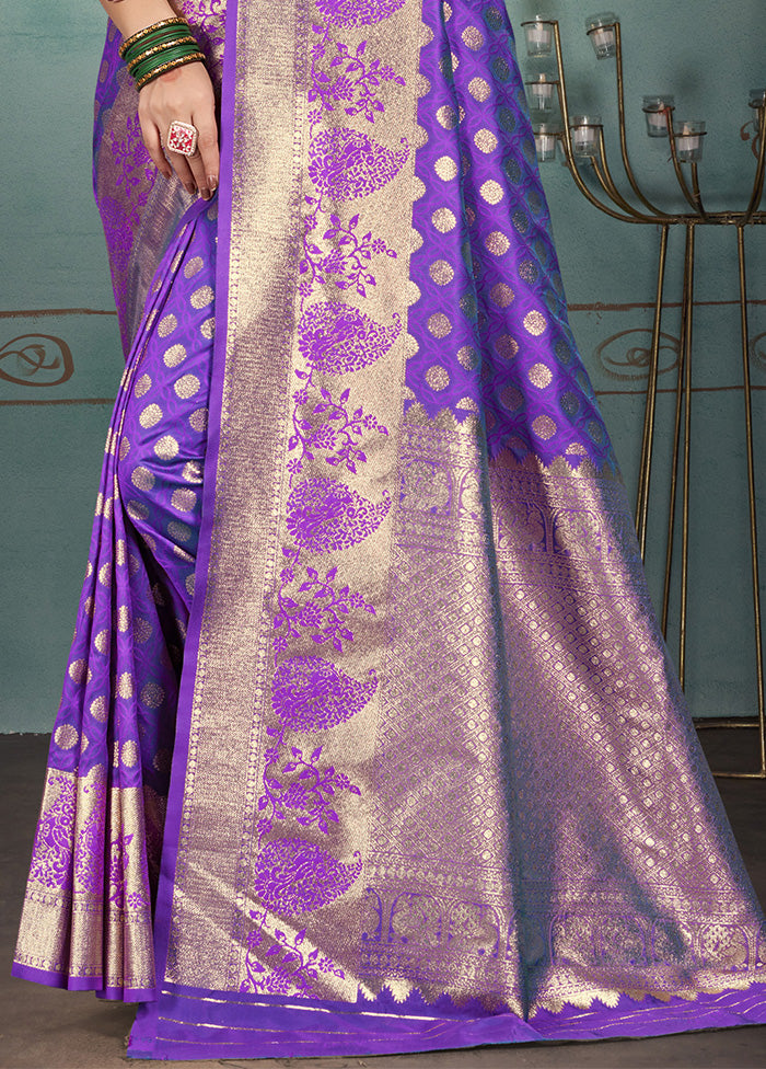 Violet Spun Silk Saree With Blouse Piece Clearance 100% Guaranteed