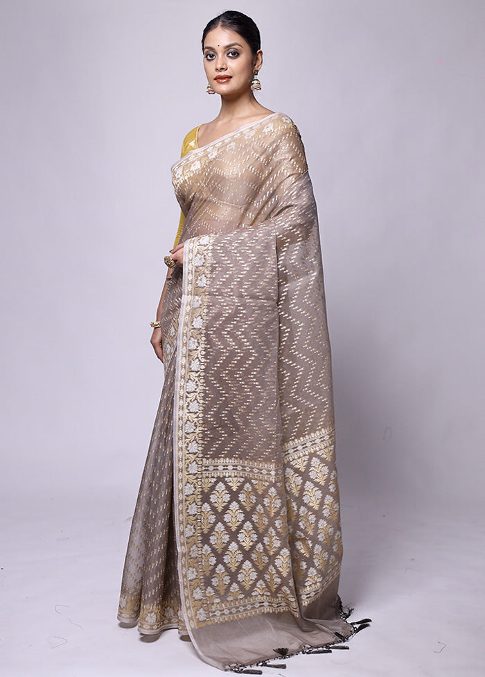 Grey Kora Silk Saree With Blouse Piece Quality From China Cheap