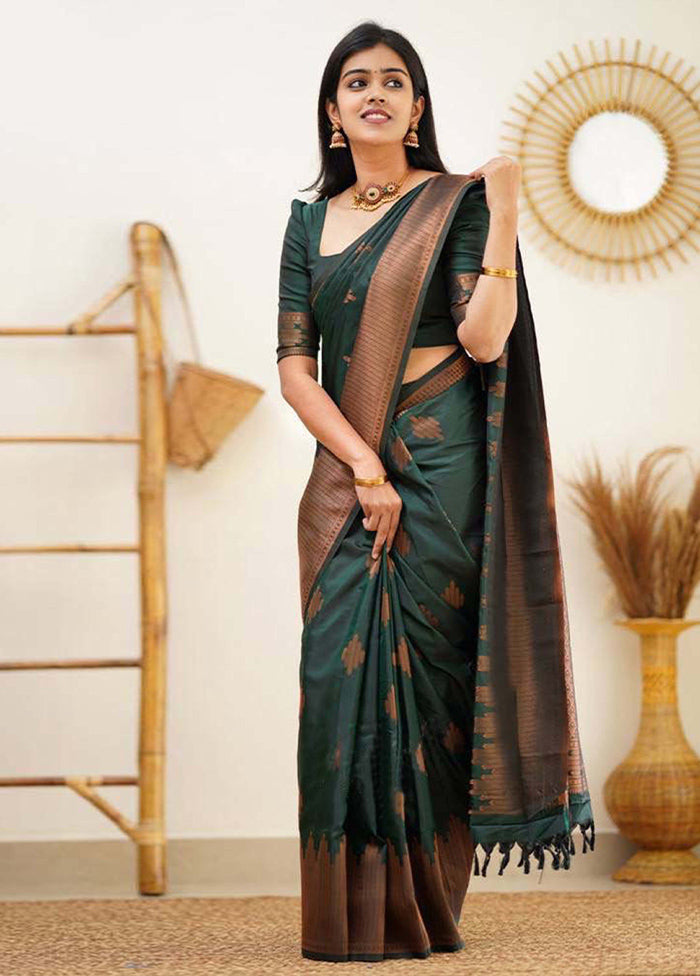 Green Banarasi Silk Saree With Blouse Piece Buy Cheap Big Discount