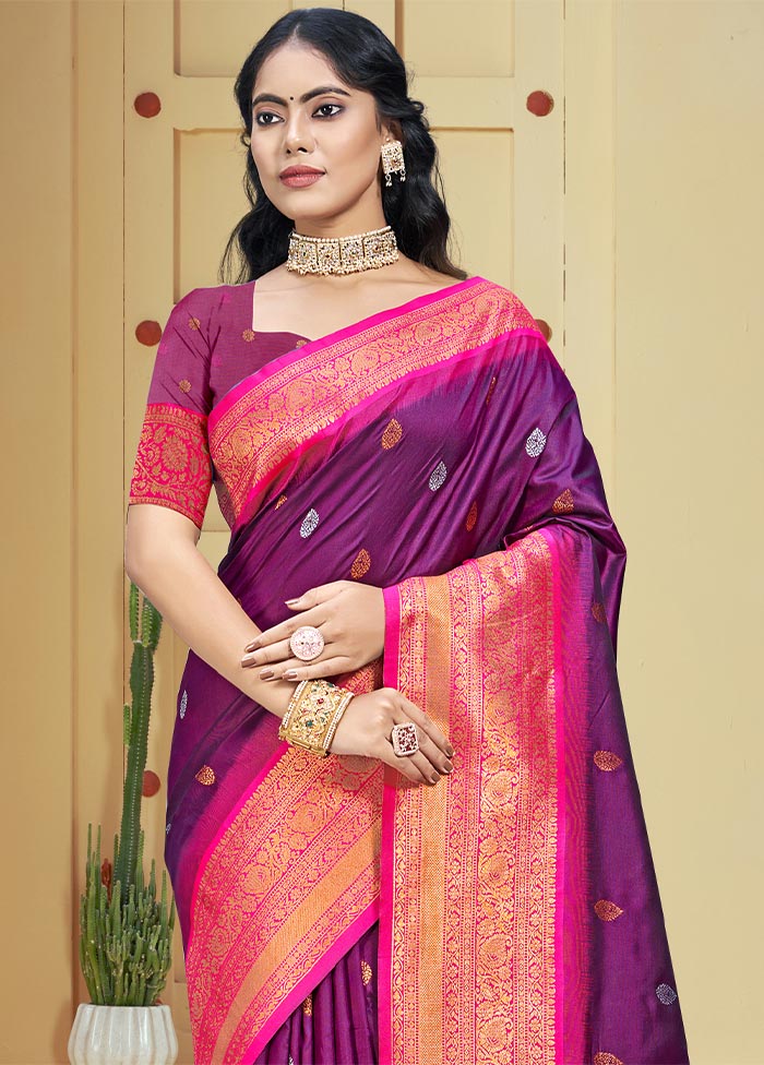 Wine Dupion Silk Saree With Blouse Piece 100% Original