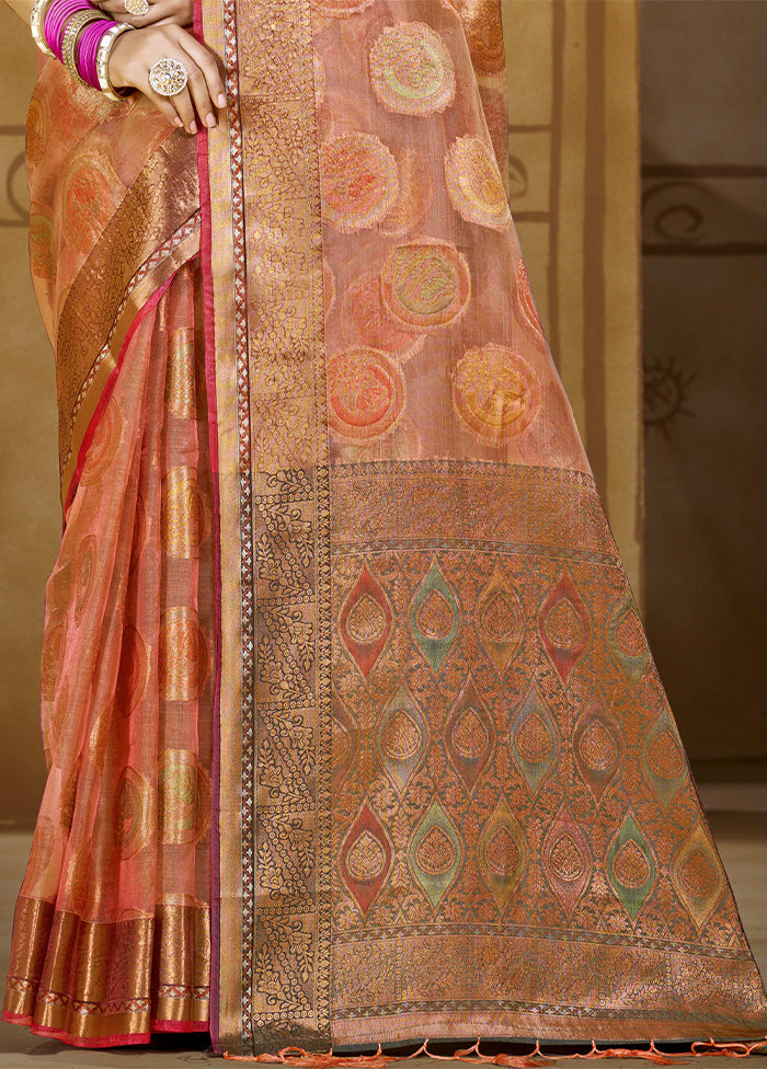 Pink Organza Saree With Blouse Piece Pay With Paypal Cheap Online