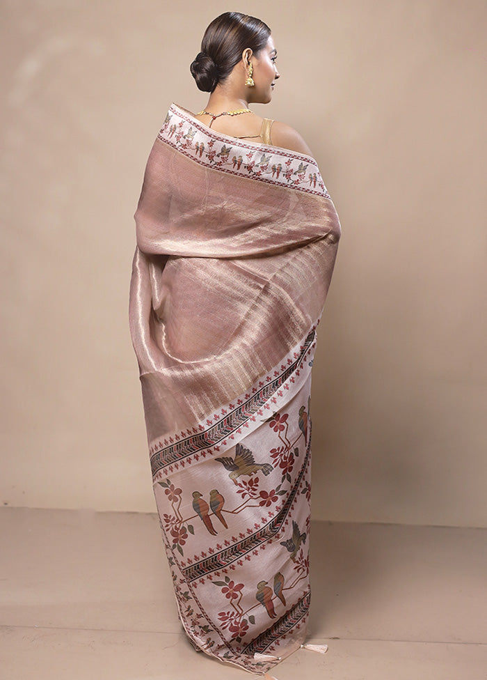 Peach Tissue Silk Saree With Blouse Piece Sale 2025 Newest