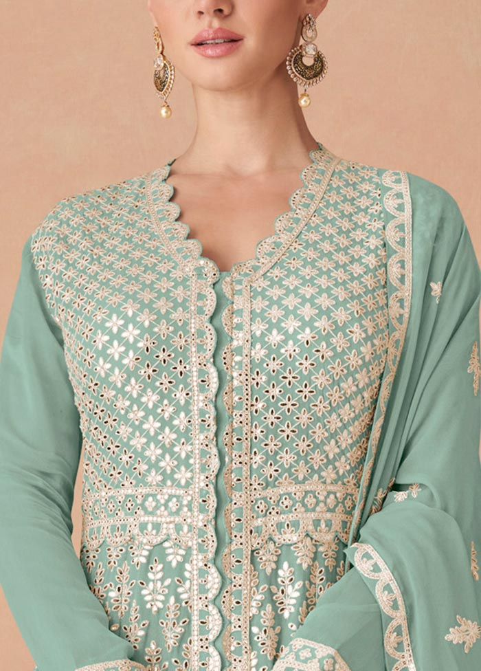 3 Pc Blue Semi Stitched Georgette Suit Set Amazon For Sale