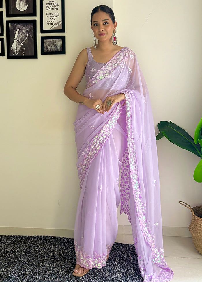 Purple Georgette Saree With Blouse Piece Manchester Great Sale Cheap Pice