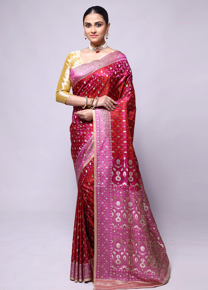 Red Tanchoi Silk Saree With Blouse Piece Free Shipping With Paypal