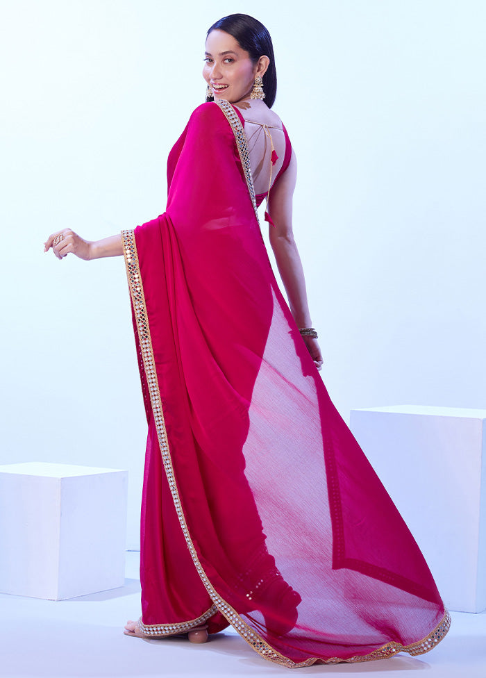 Pink Satin Silk Saree With Blouse Piece Sale Low Pice