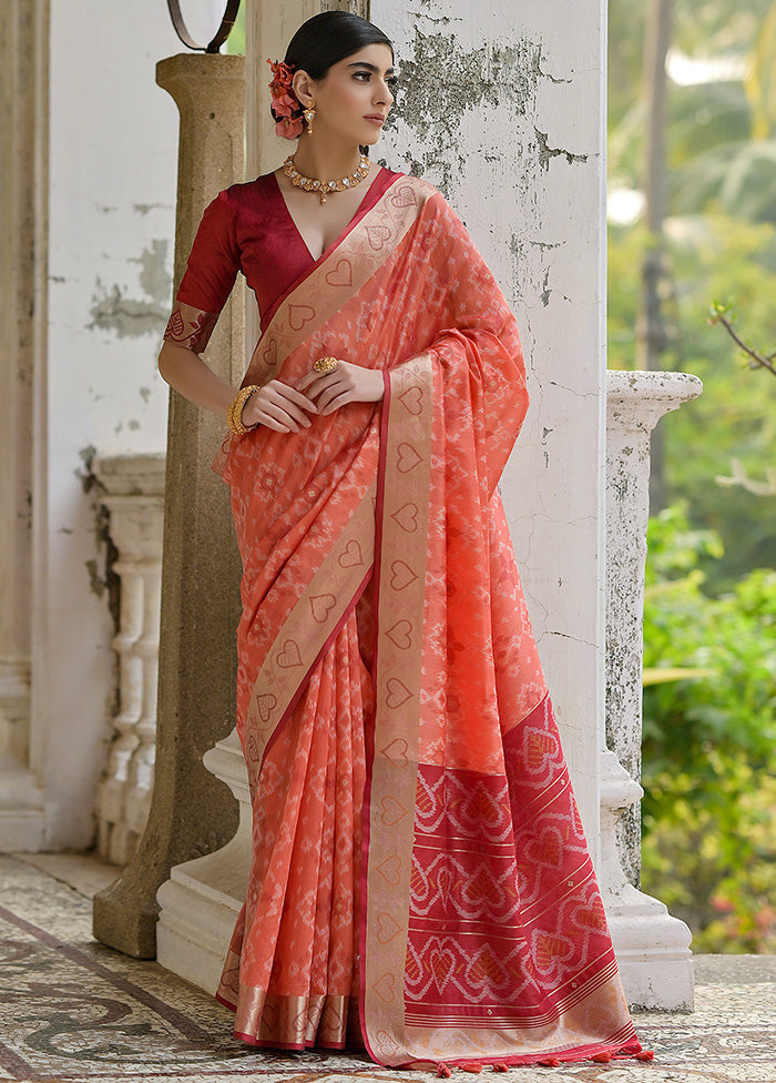 Orange Spun Silk Saree With Blouse Piece Discount Pay With Paypal