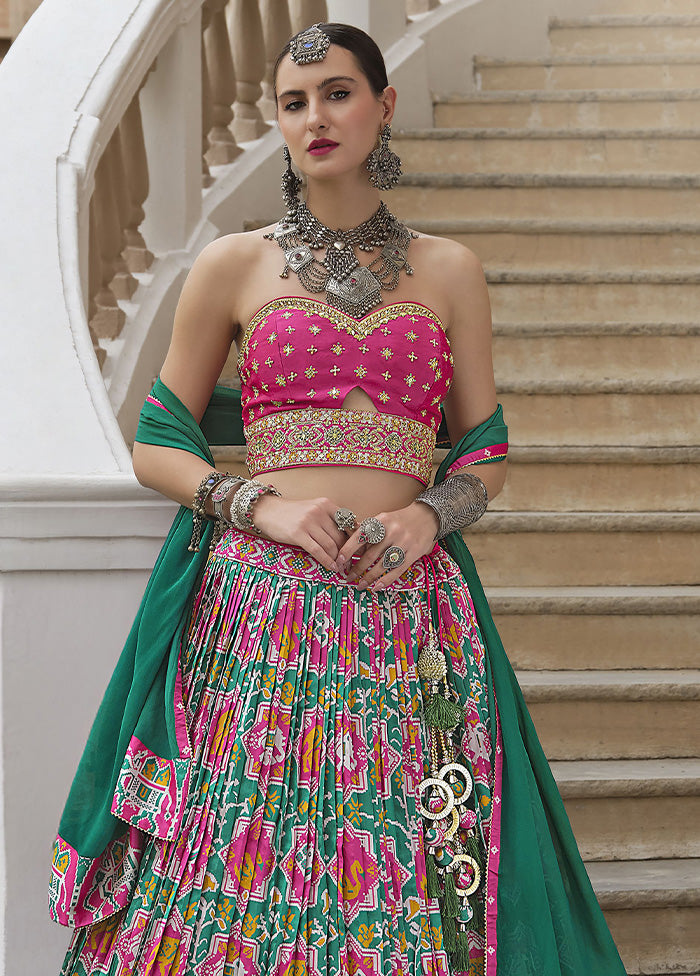 3 Pc Sea Green Silk Semi Stitched Lehenga Set Discount Release Dates