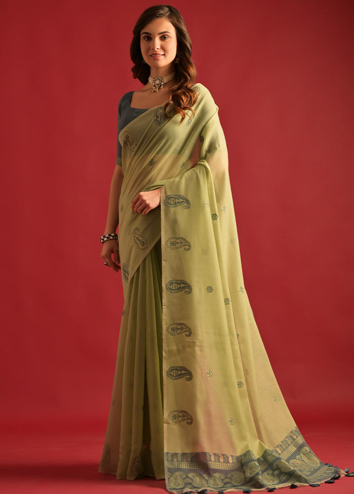 Pista Green Pure Cotton Saree With Blouse Piece Discount Footlocker Pictures