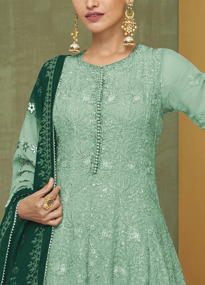 3 Pc Mint Green Semi Stitched Georgette Suit Set Buy Cheap Visit New