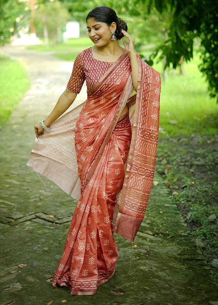 Orange Cotton Saree With Blouse Piece Get To Buy Sale Online