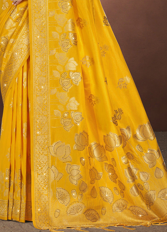 Yellow Spun Silk Saree With Blouse Piece Clearance Sast