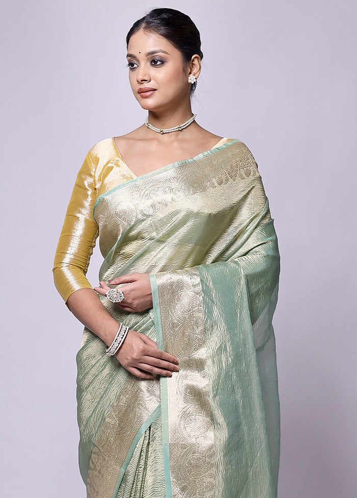 Green Crushed Tissue Silk Saree With Blouse Piece Largest Supplier Online