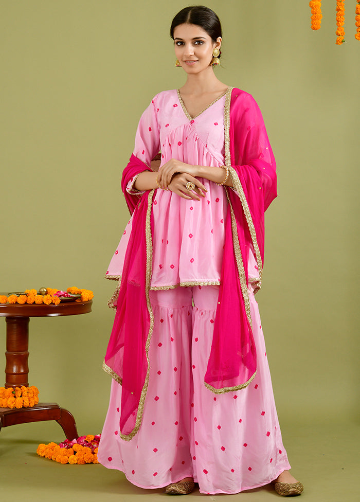 3 Pc Pink Silk Sharara Suit Set With Dupatta Outlet Low Shipping Fee