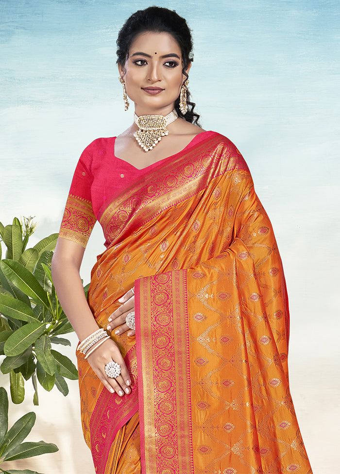 Orange Dupion Silk Saree With Blouse Piece Discount High Quality