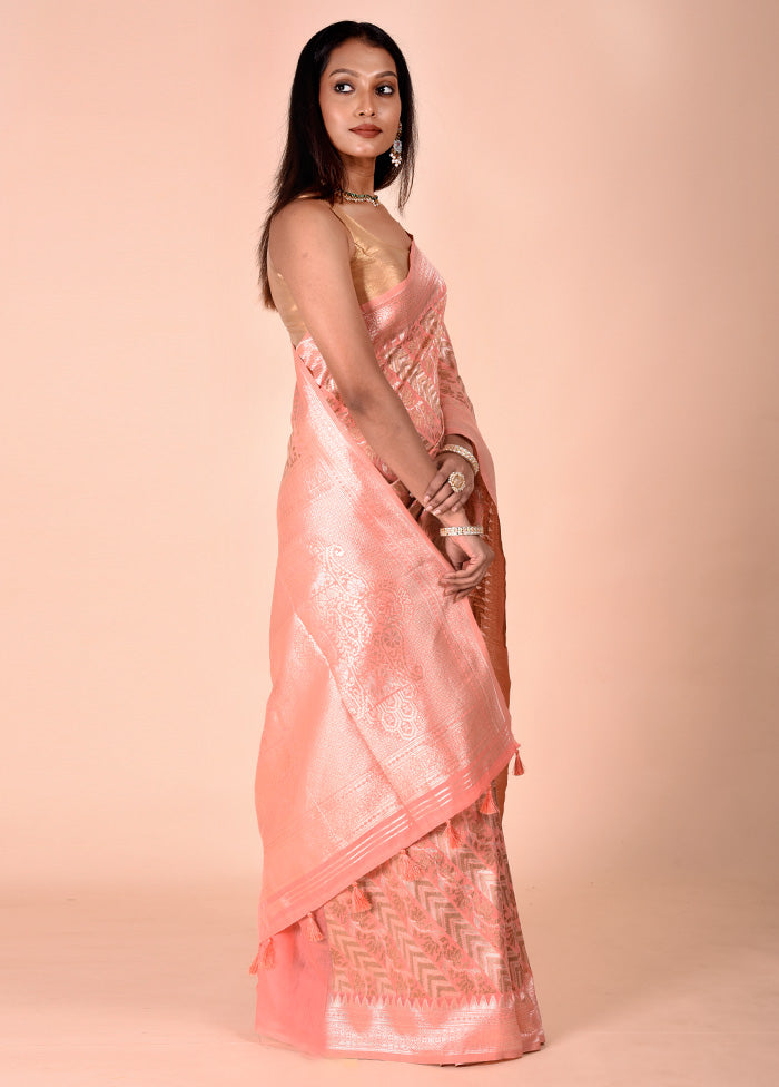 Peach Kora Silk Saree With Blouse Piece Buy Cheap Factory Outlet