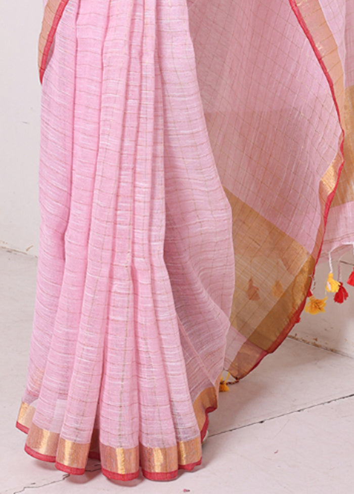 Pink Linen Silk Saree With Blouse Piece Discount 2025