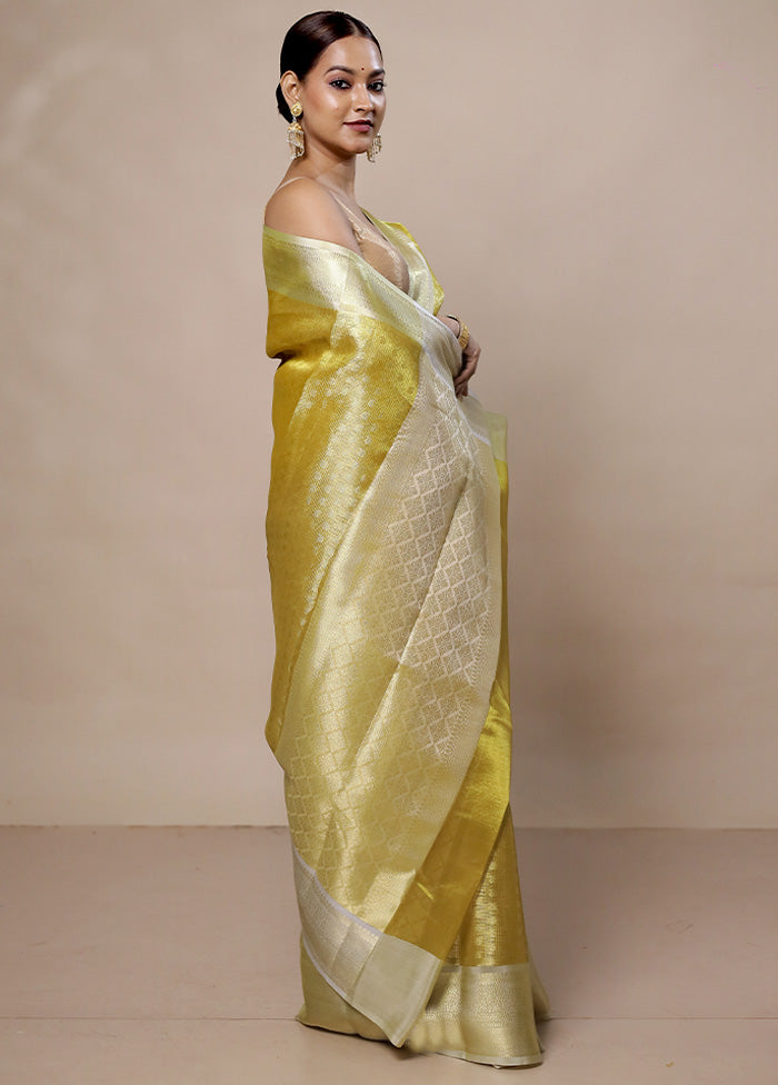 Yellow Tissue Silk Saree With Blouse Piece Cheap Get To Buy