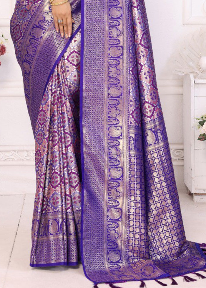 Purple Banarasi Silk Saree With Blouse Piece Find Great For Sale